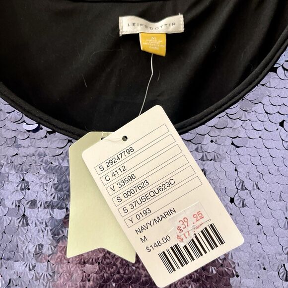 Leifsdottir for Anthropologie Sequin Top Blouse Medium Navy Blue Exclusive Glam - Picture 4 of 9